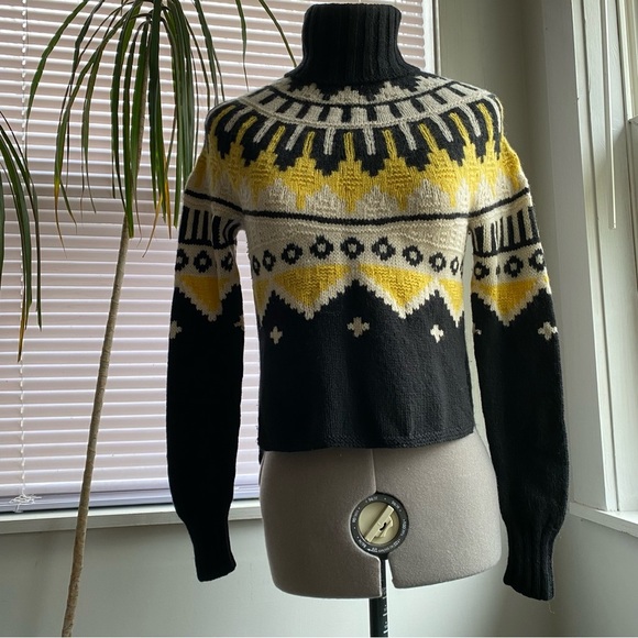 RALPH LAUREN Vintage Tribal Print Hand Knitted Sweater Black Yellow Size S - Picture 9 of 10